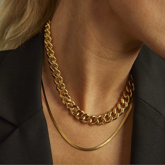 🔵𝟲𝟱%𝗢𝗙𝗙 𝗯𝘂𝗻𝗱𝗹𝗲𝘀 𝟯+🔵 NEW Gold Thick Curb Stainless Steel Necklace - Picture 13 of 16